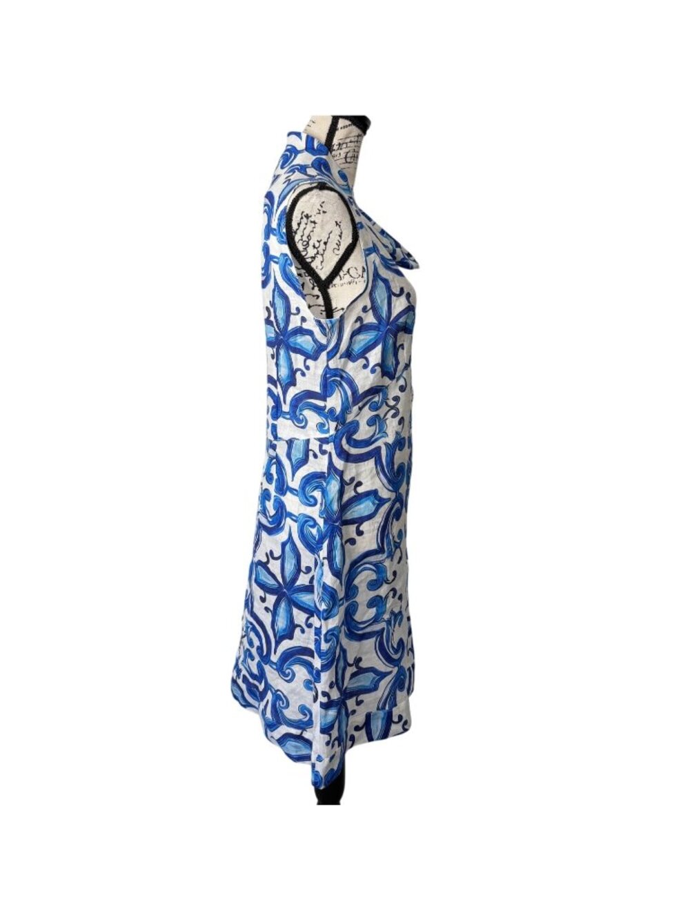 Calamassi Italy Womens Size M Dress Linen Blue White Sleeveless Cowl Neck NEW - Picture 2 of 8